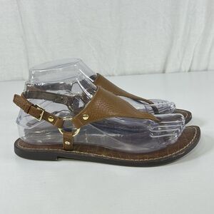 Sam Edelman Greta Leather T-Strap Flat Sandal Thong Ankle Strap Brown 6.5